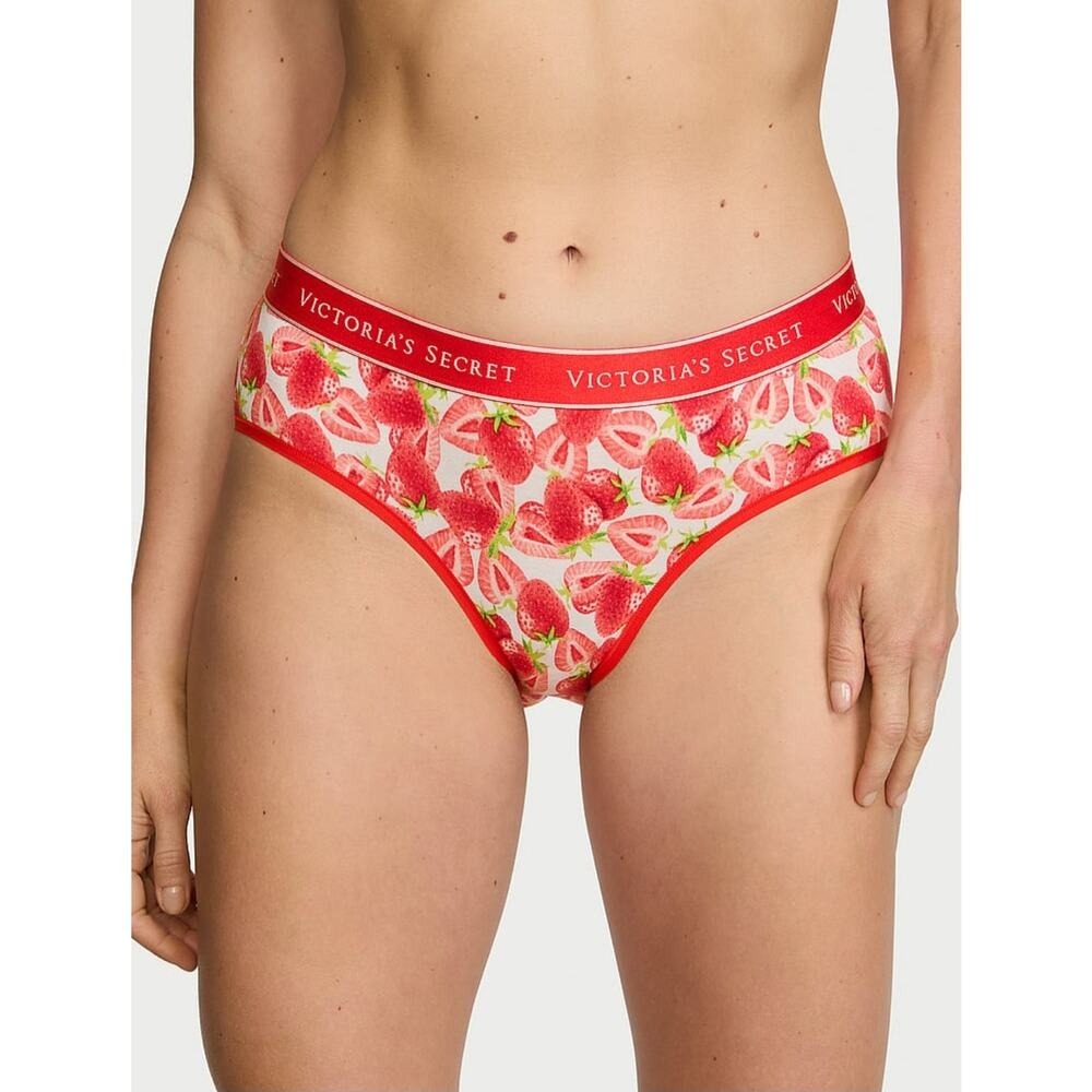 Victoria Secret‎ Strawberry print Cotton Hiphugger Panty Red White Logo